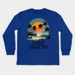 Saint Martin Sunset (with Black Lettering) Kids Long Sleeve T-Shirt